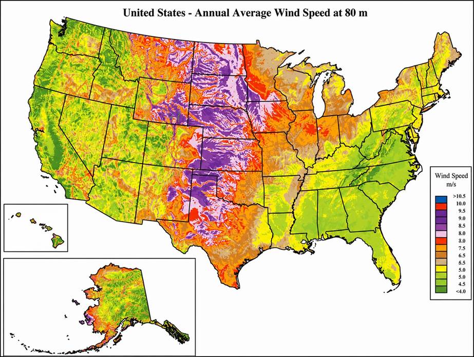 United States wind resource map
