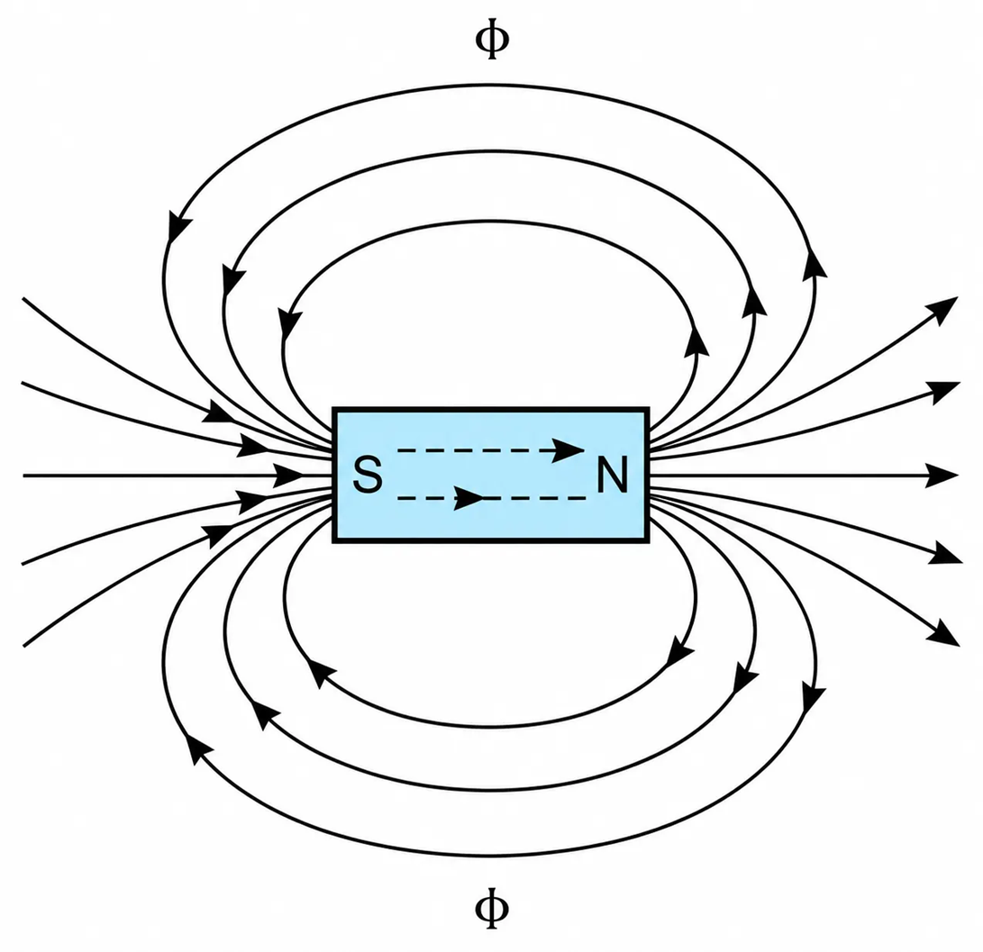 A magnet and its magnetic flux.