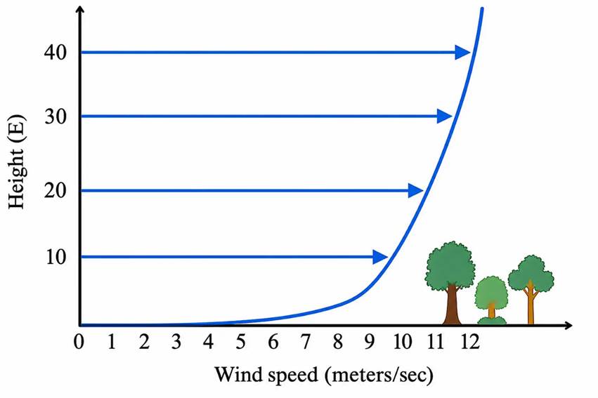 An example of wind speeds near the ground.