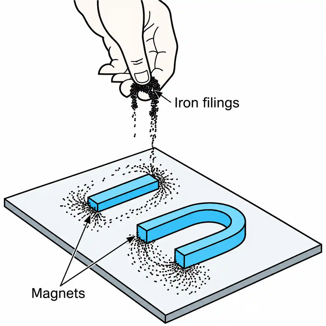 Tracing the magnetic fields by means of iron filings.