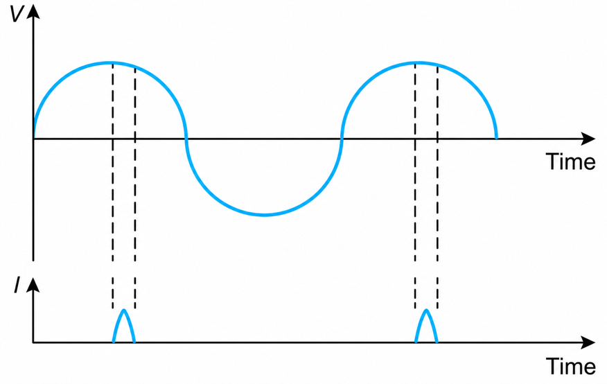 Voltage and current waveforms in a computer.