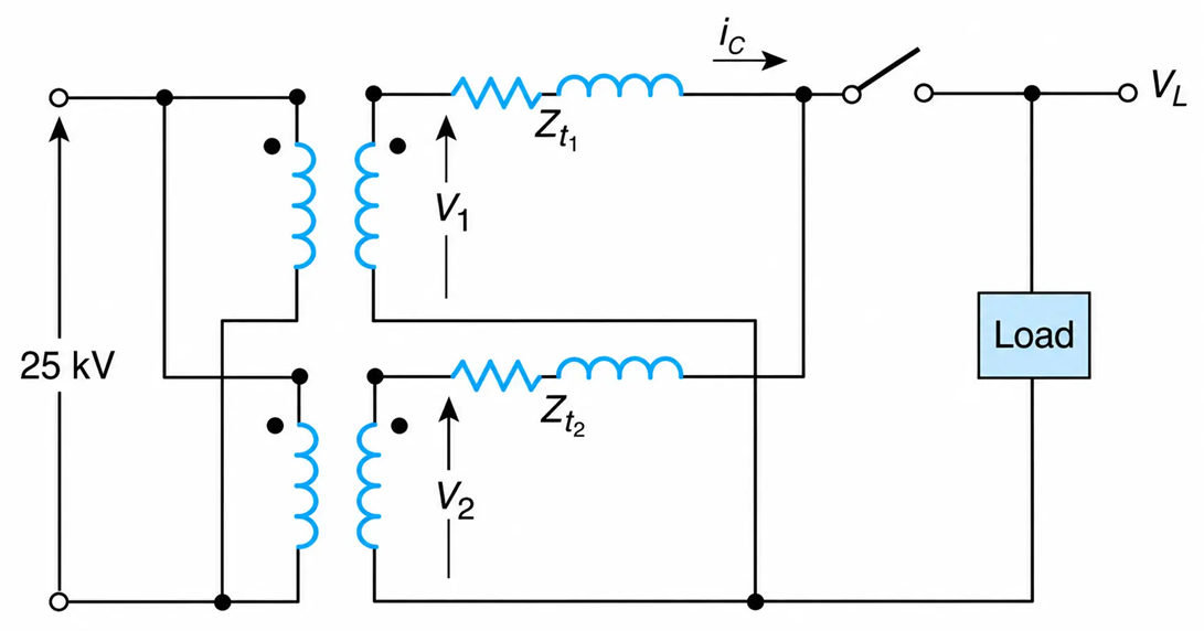 Two single-phase transformers connected in parallel