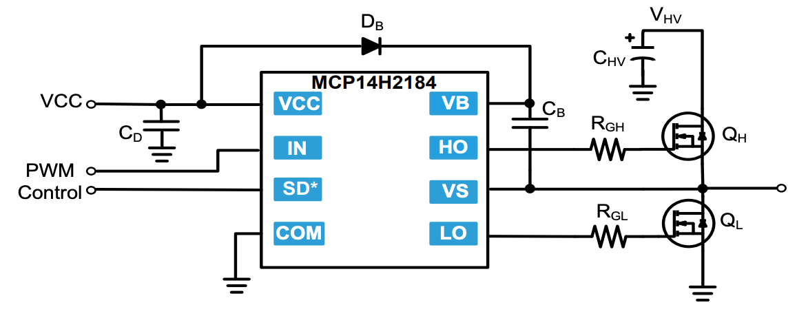MCP14H2184 in a Half-Bridge Configuration