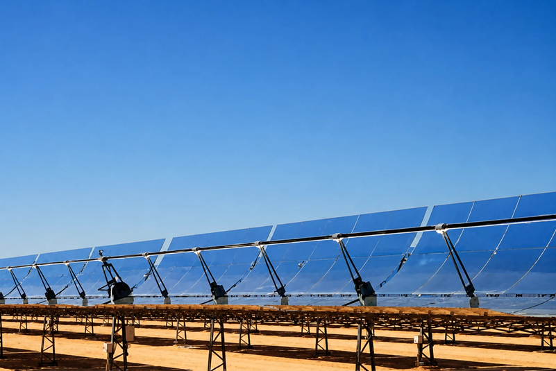 Parabolic (U-shaped) solar collectors.