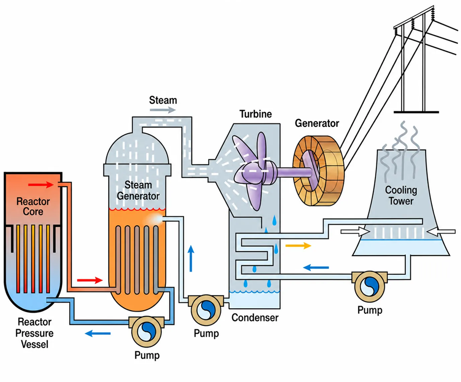 A nuclear generating station is a thermal plant except the water is heated by a nuclear reactor.