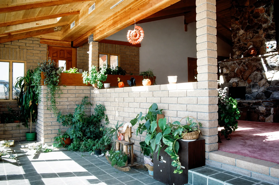The interior (sunspace) of a passive solar house.