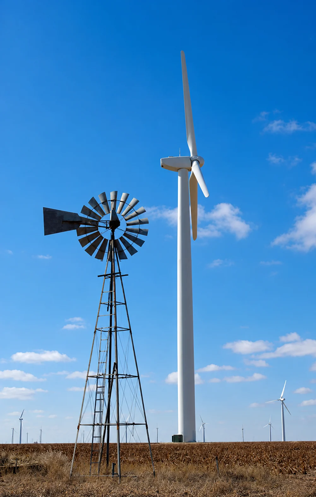 Old and new wind turbines use the same energy source.